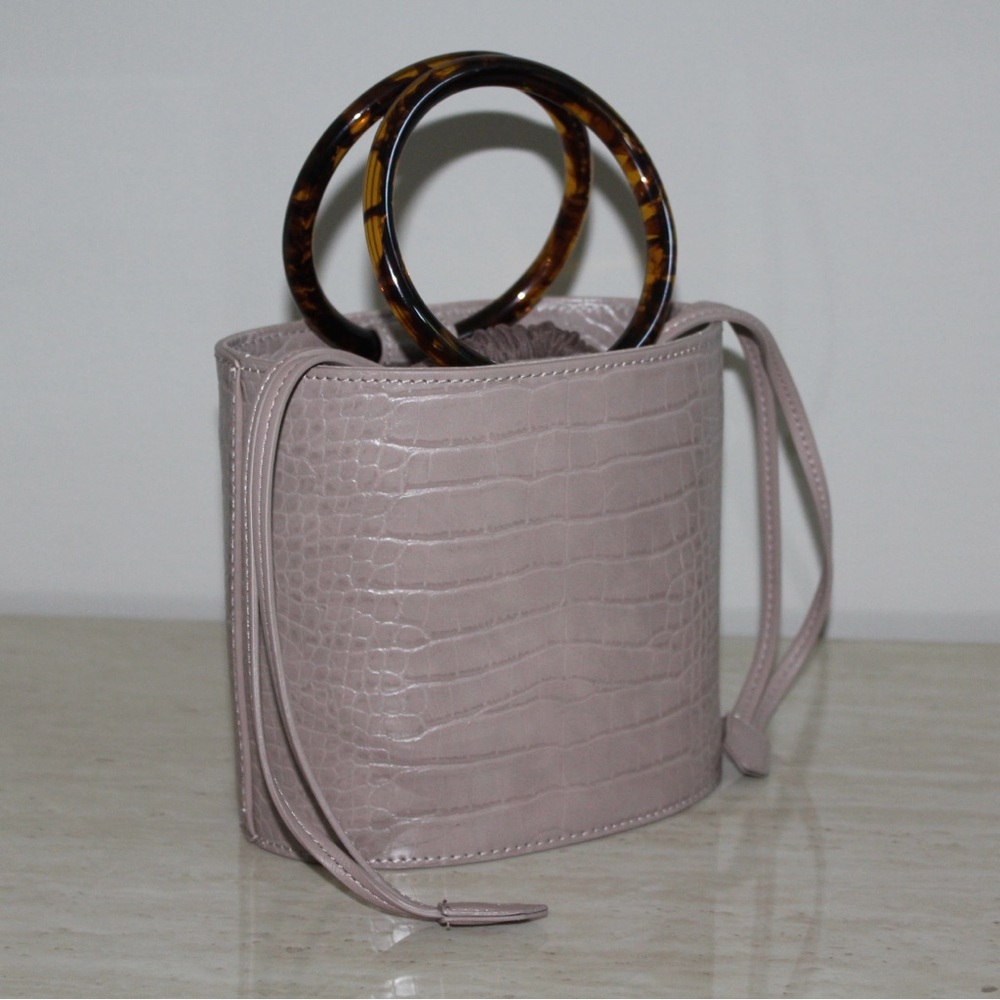 Elizabeth and James Taupe Ring Handle Croco Crossbody Bag - Picture 3 of 14